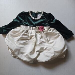 Vintage Rose Cottage Girls 2T Green Ivory Dress Holiday Christmas Party Velvet‎